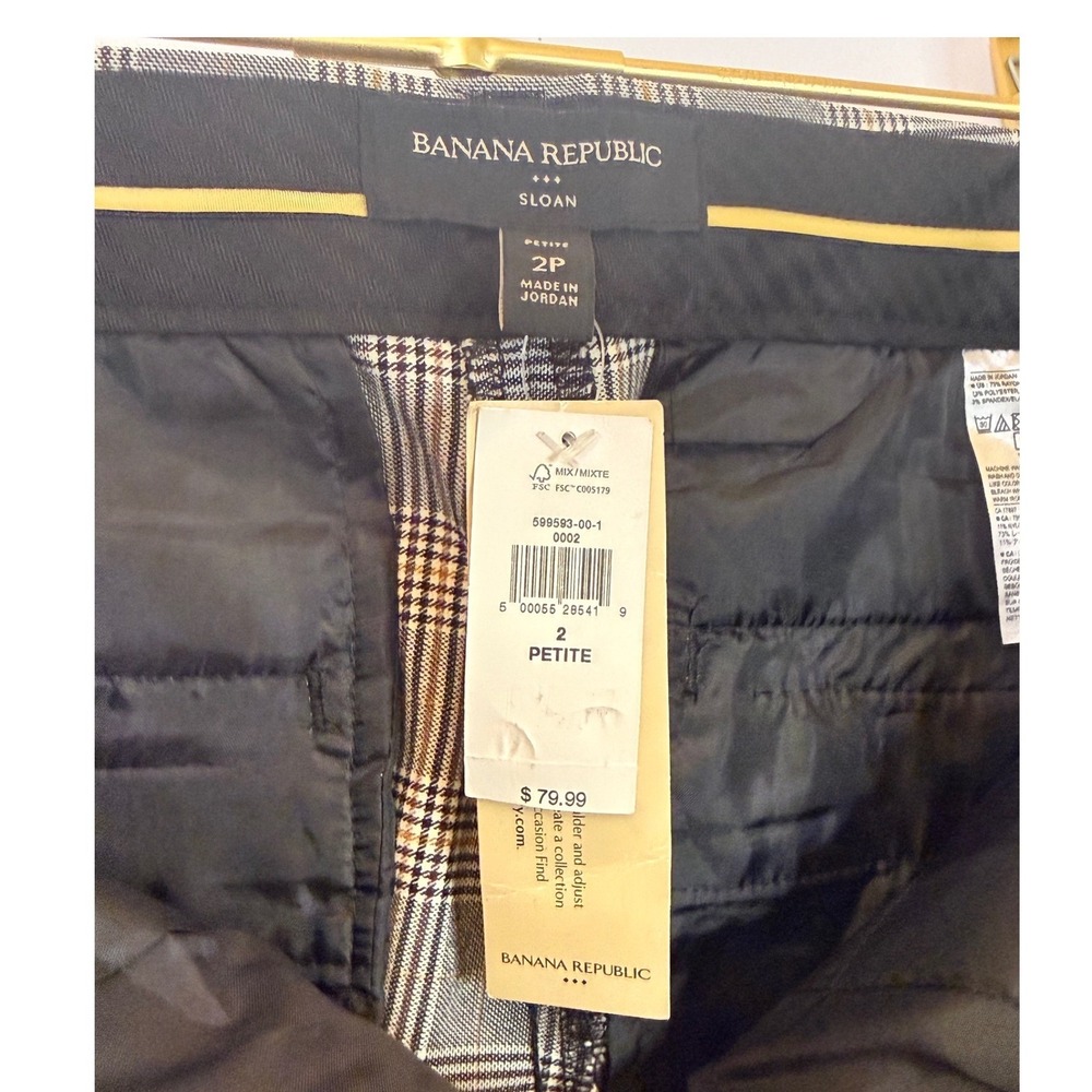 Banana Republic‎ Sloan Plaid Straight Leg Petite Pants Size 2P - Picture 5 of 8